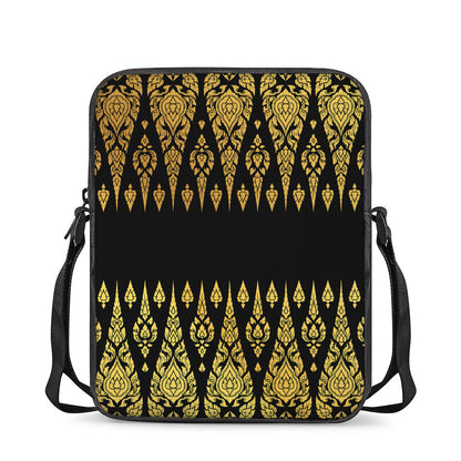Gold And Black Thai Pattern Print Rectangular Crossbody Bag