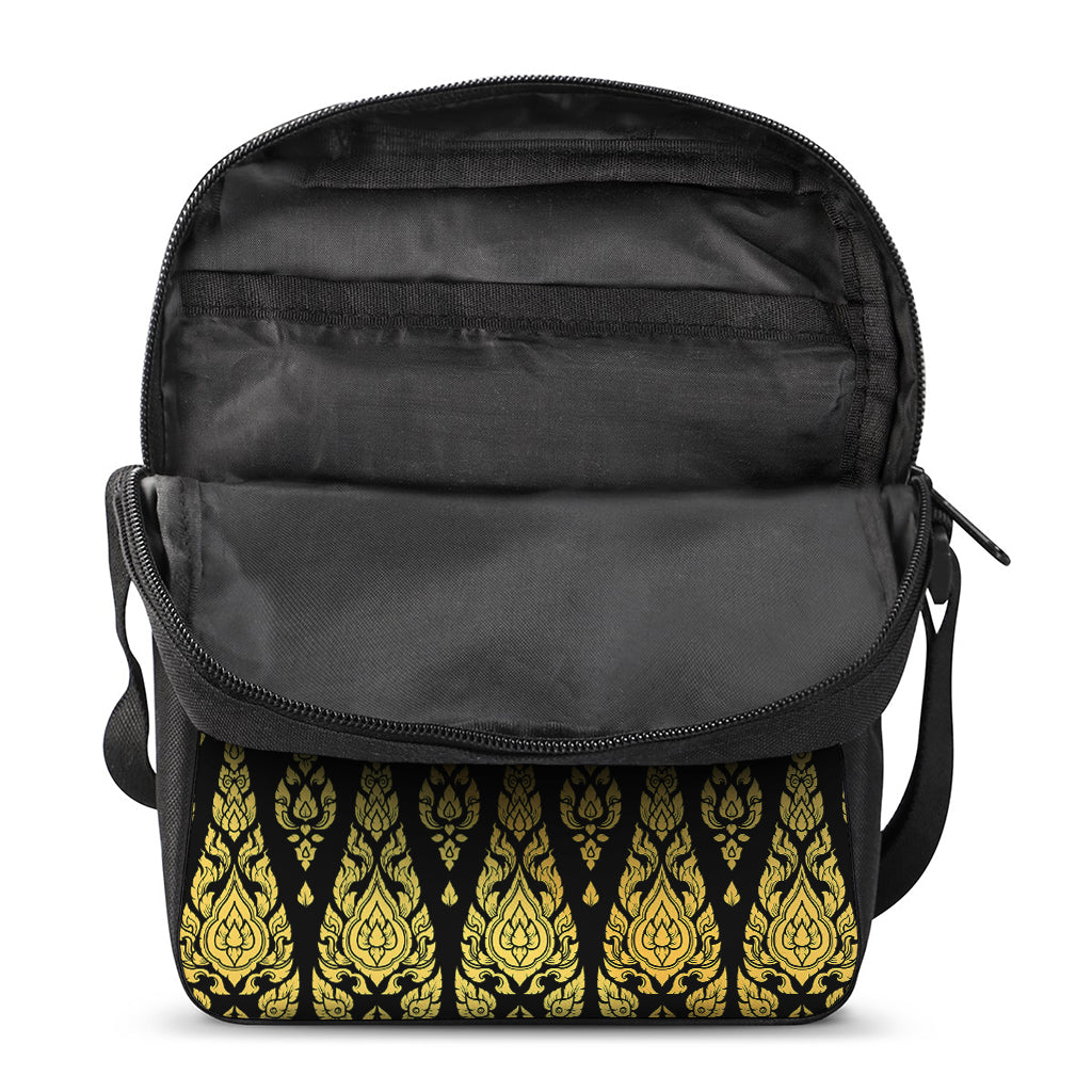 Gold And Black Thai Pattern Print Rectangular Crossbody Bag