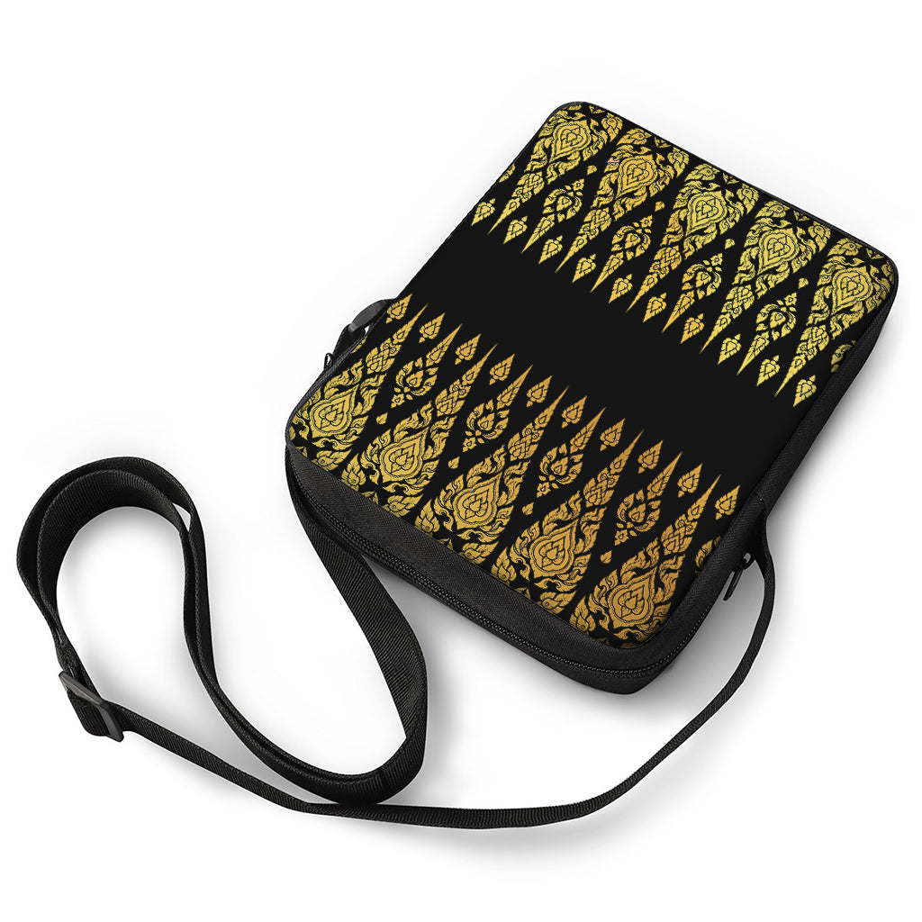 Gold And Black Thai Pattern Print Rectangular Crossbody Bag