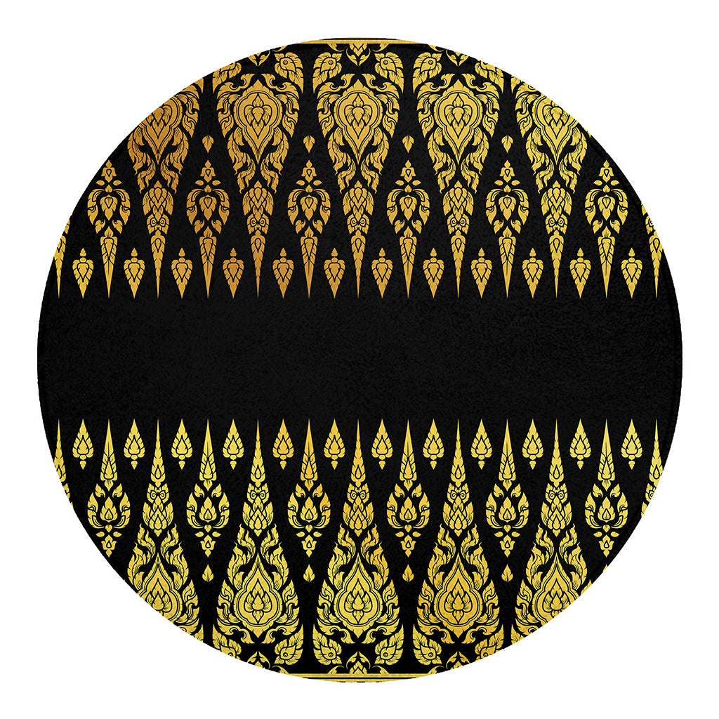 Gold And Black Thai Pattern Print Round Blanket