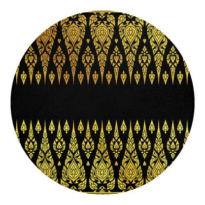 Gold And Black Thai Pattern Print Round Blanket