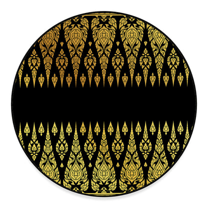 Gold And Black Thai Pattern Print Round Floor Mat