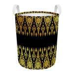 Gold And Black Thai Pattern Print Round Laundry Basket