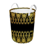 Gold And Black Thai Pattern Print Round Laundry Basket