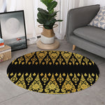 Gold And Black Thai Pattern Print Round Rug
