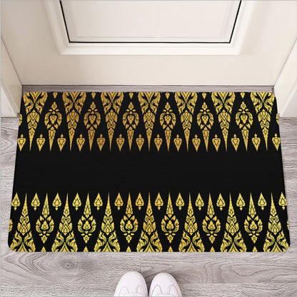 Gold And Black Thai Pattern Print Rubber Doormat
