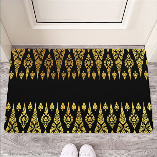 Gold And Black Thai Pattern Print Rubber Doormat