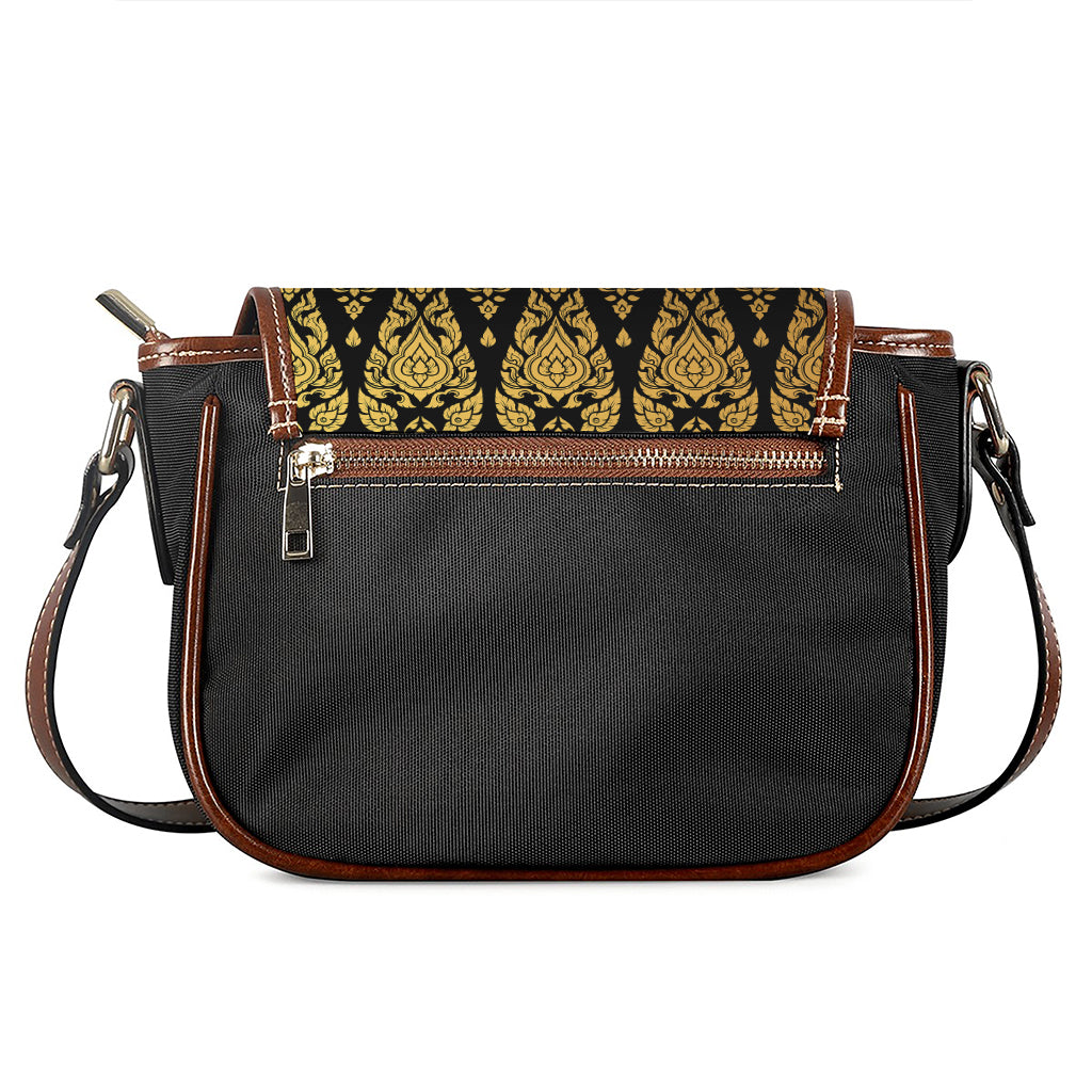Gold And Black Thai Pattern Print Saddle Bag