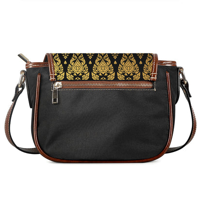 Gold And Black Thai Pattern Print Saddle Bag
