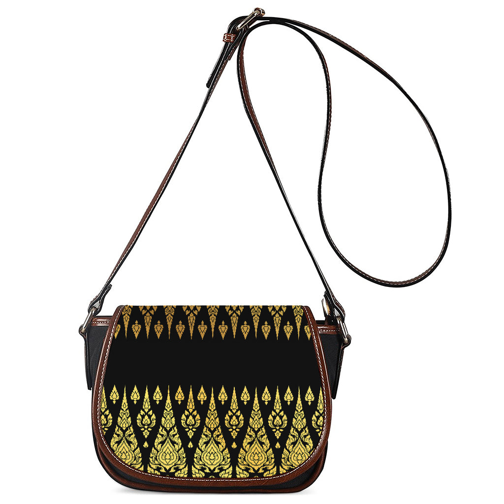 Gold And Black Thai Pattern Print Saddle Bag