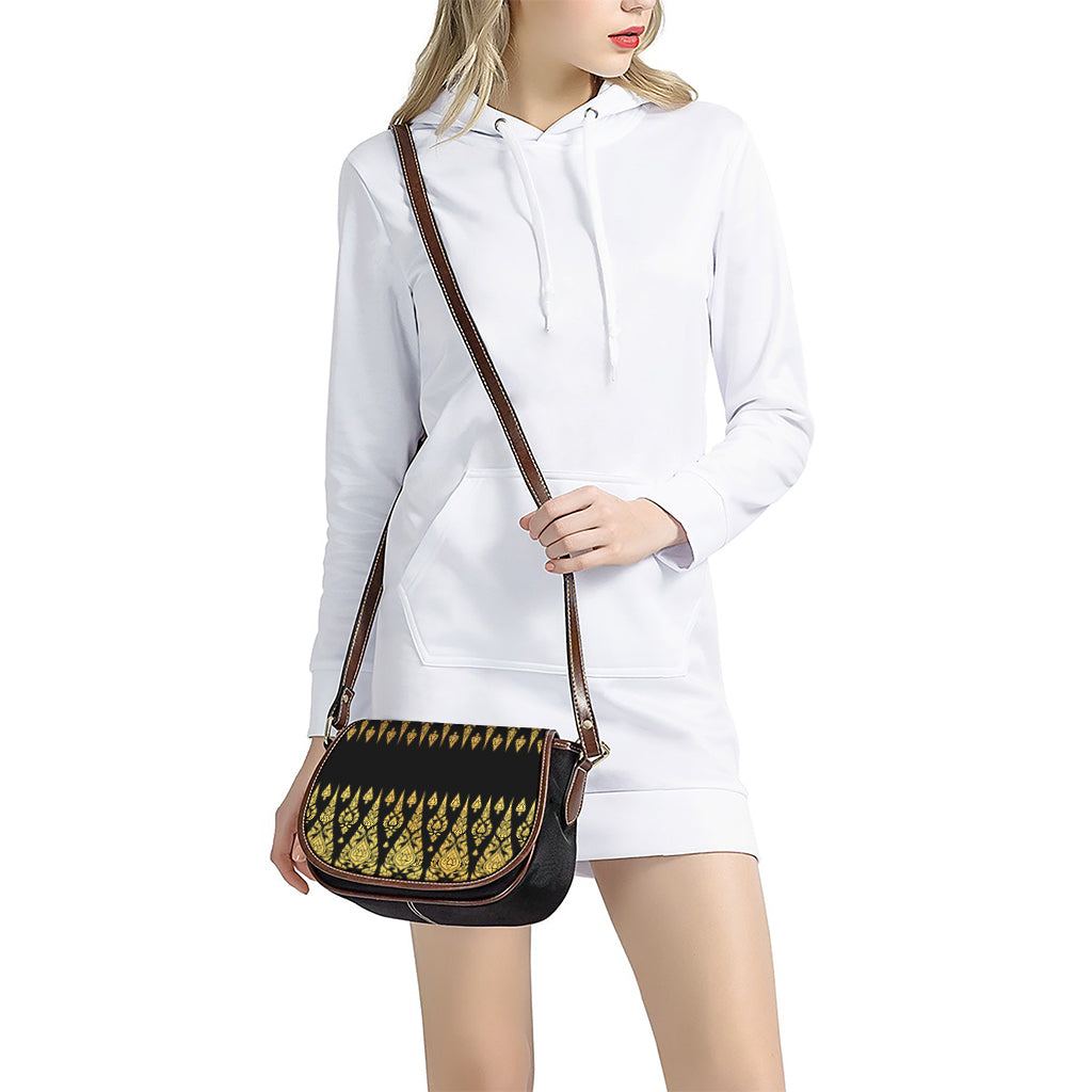 Gold And Black Thai Pattern Print Saddle Bag
