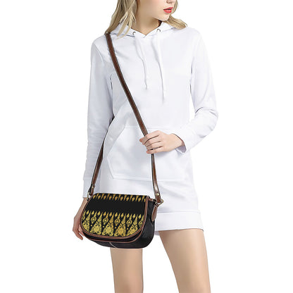 Gold And Black Thai Pattern Print Saddle Bag