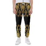 Gold And Black Thai Pattern Print Scuba Joggers
