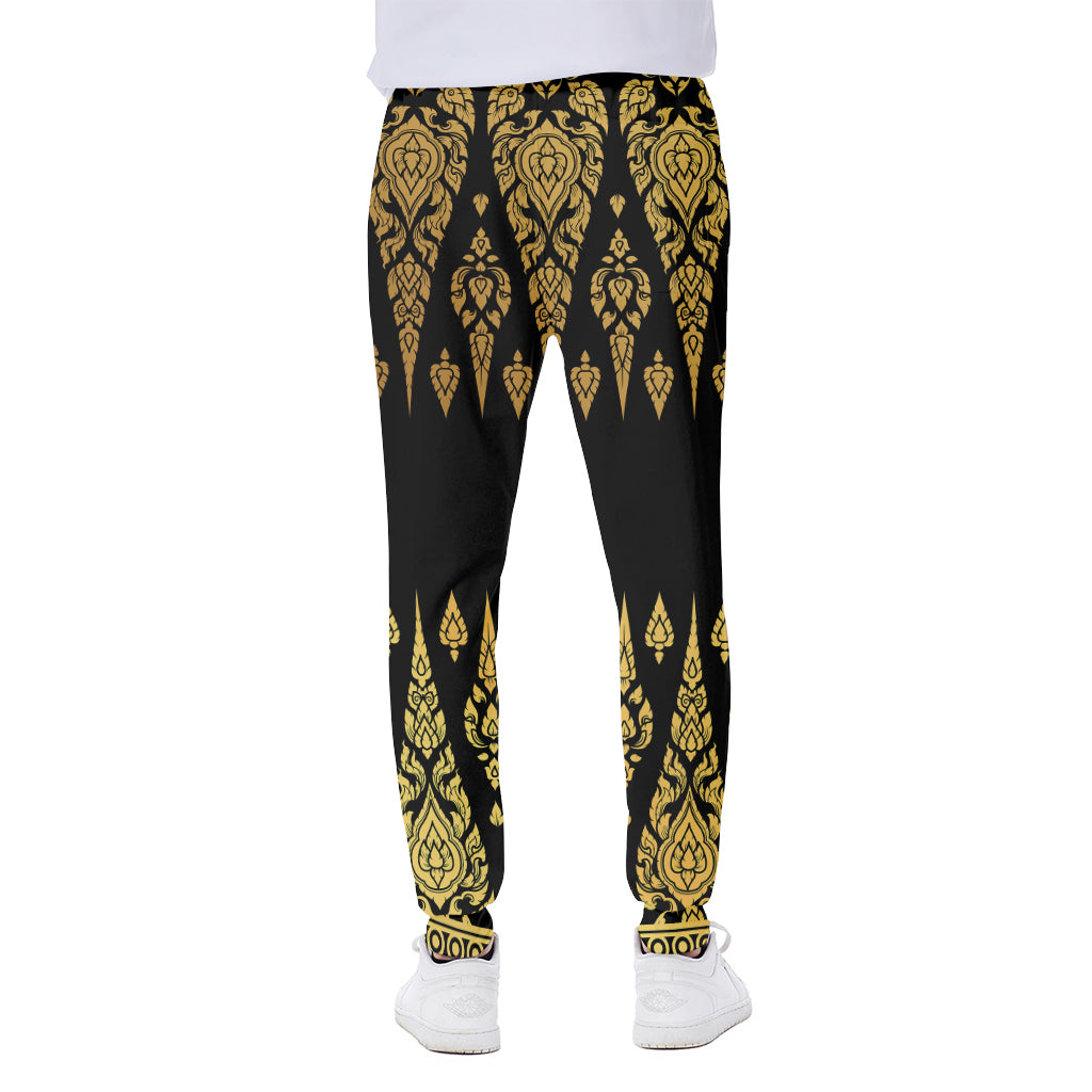 Gold And Black Thai Pattern Print Scuba Joggers