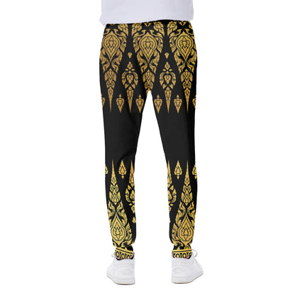 Gold And Black Thai Pattern Print Scuba Joggers