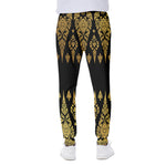 Gold And Black Thai Pattern Print Scuba Joggers
