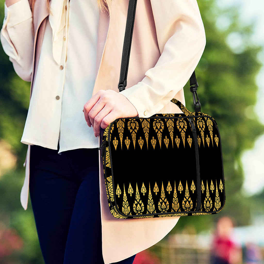 Gold And Black Thai Pattern Print Shoulder Strap Bible Bag
