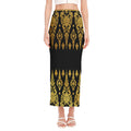 Gold And Black Thai Pattern Print Side Slit Maxi Skirt