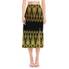 Gold And Black Thai Pattern Print Side Slit Midi Skirt