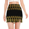 Gold And Black Thai Pattern Print Side Slit Mini Skirt