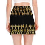 Gold And Black Thai Pattern Print Side Slit Mini Skirt