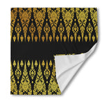Gold And Black Thai Pattern Print Silk Bandana