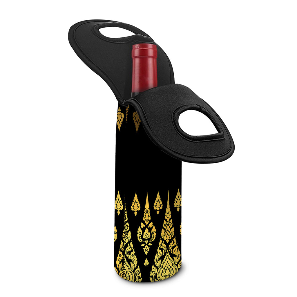 Gold And Black Thai Pattern Print Single Neoprene Wine Tote
