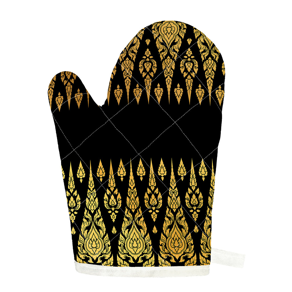 Gold And Black Thai Pattern Print Single Oven Mitt