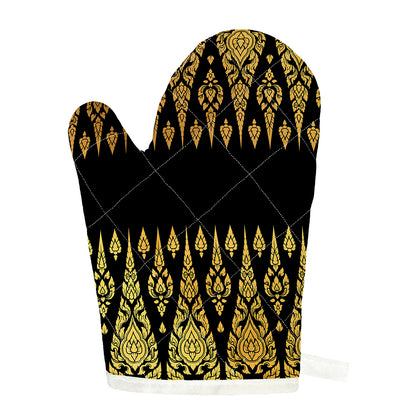 Gold And Black Thai Pattern Print Single Oven Mitt