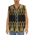 Gold And Black Thai Pattern Print Sleeveless Baseball Jersey