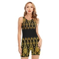Gold And Black Thai Pattern Print Sleeveless One Piece Swimsuit