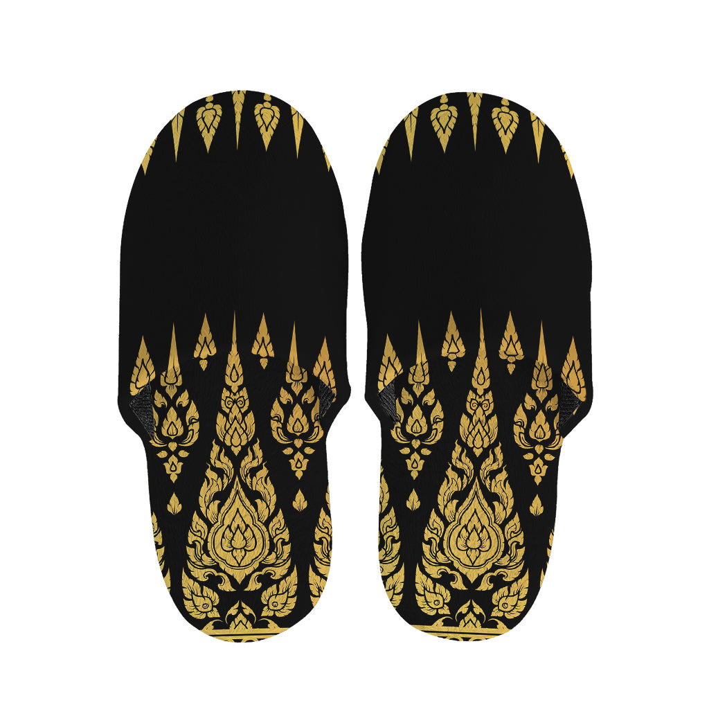 Gold And Black Thai Pattern Print Slippers
