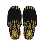 Gold And Black Thai Pattern Print Slippers