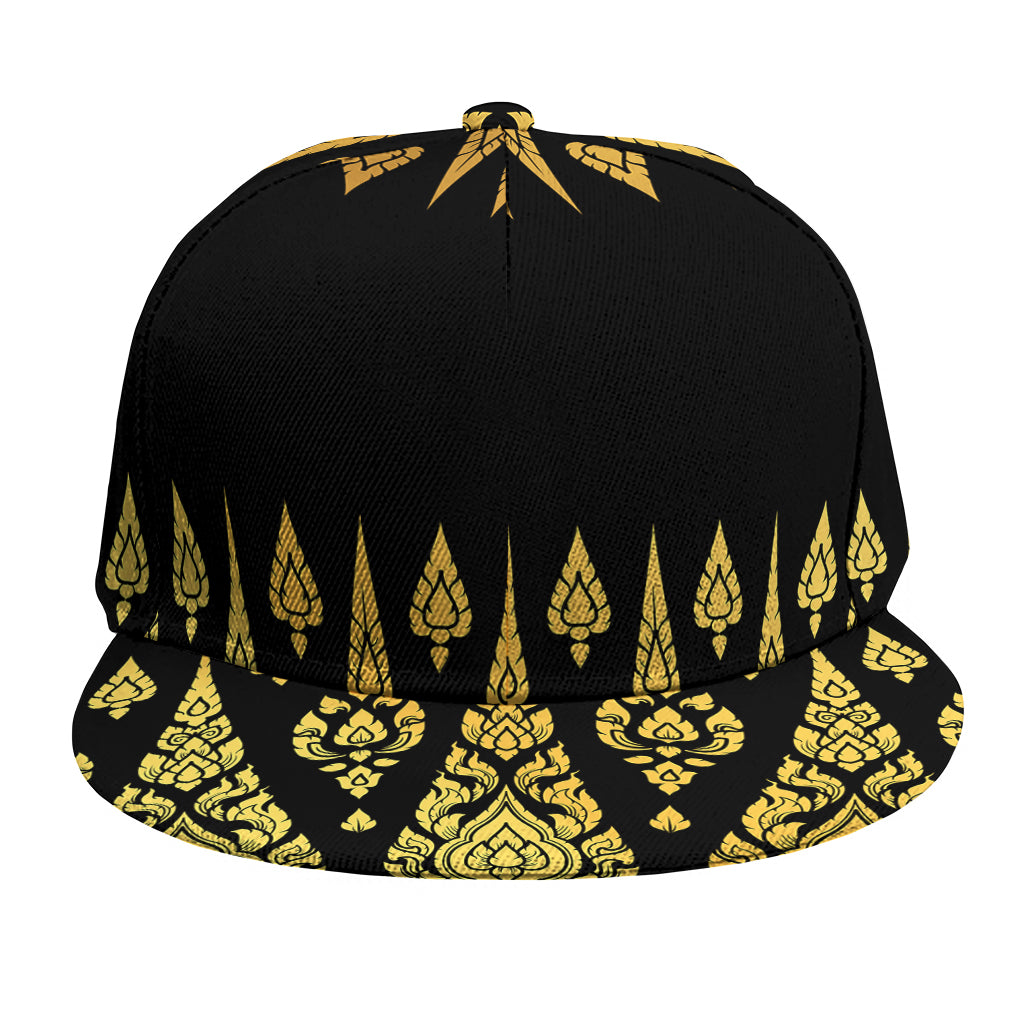 Gold And Black Thai Pattern Print Snapback Cap