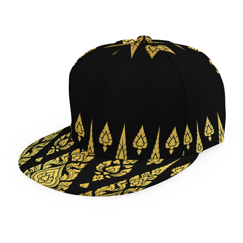 Gold And Black Thai Pattern Print Snapback Cap