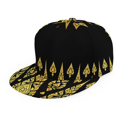 Gold And Black Thai Pattern Print Snapback Cap