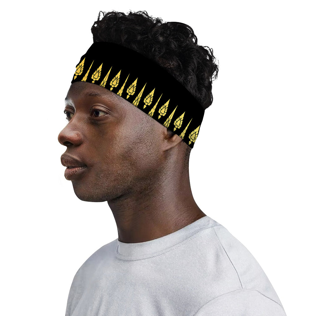 Gold And Black Thai Pattern Print Sports Headband