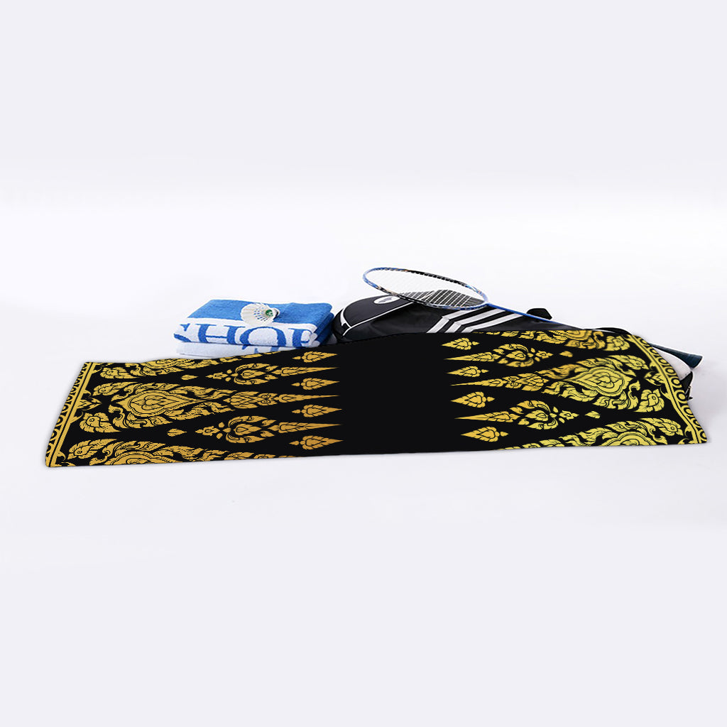 Gold And Black Thai Pattern Print Sports Towel