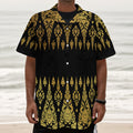 Gold And Black Thai Pattern Print Textured Short Sleeve Shirt