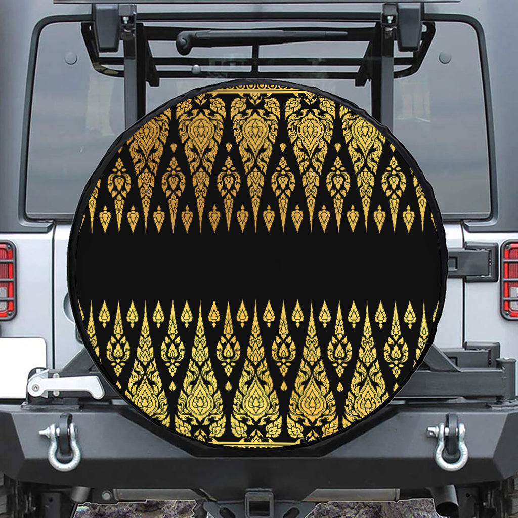 Gold And Black Thai Pattern Print Tire Cover