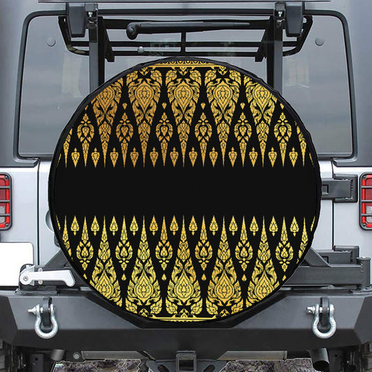 Gold And Black Thai Pattern Print Tire Cover