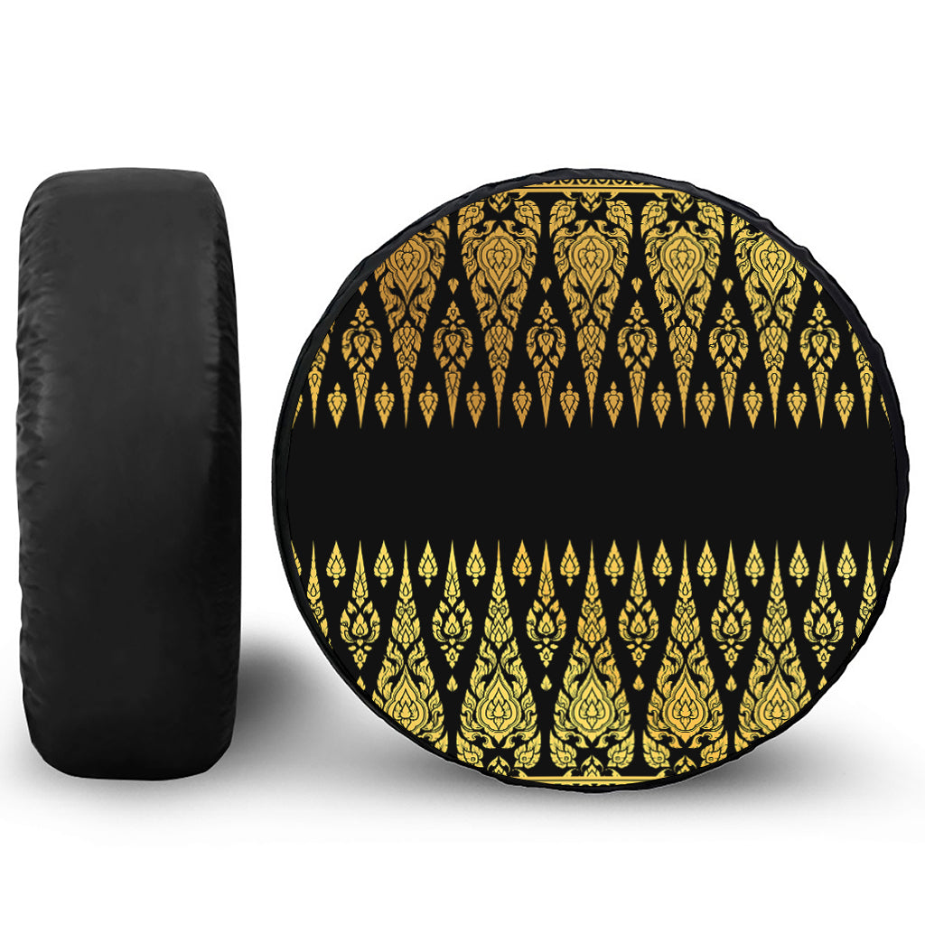 Gold And Black Thai Pattern Print Tire Cover