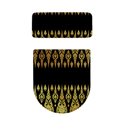 Gold And Black Thai Pattern Print Toilet Lid And Tank Cover Set