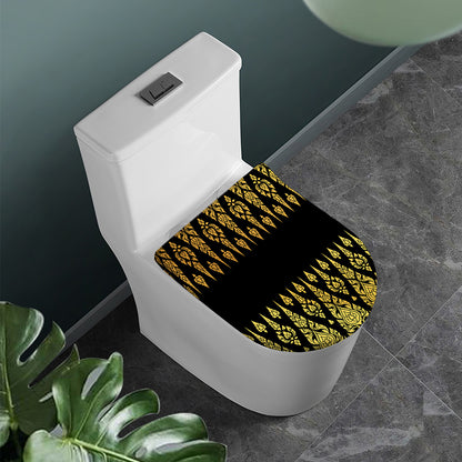 Gold And Black Thai Pattern Print Toilet Lid Cover