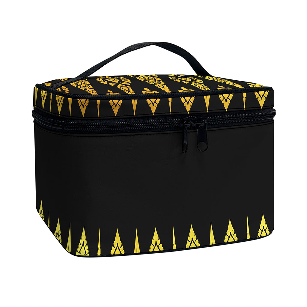Gold And Black Thai Pattern Print Travel Makeup Bag