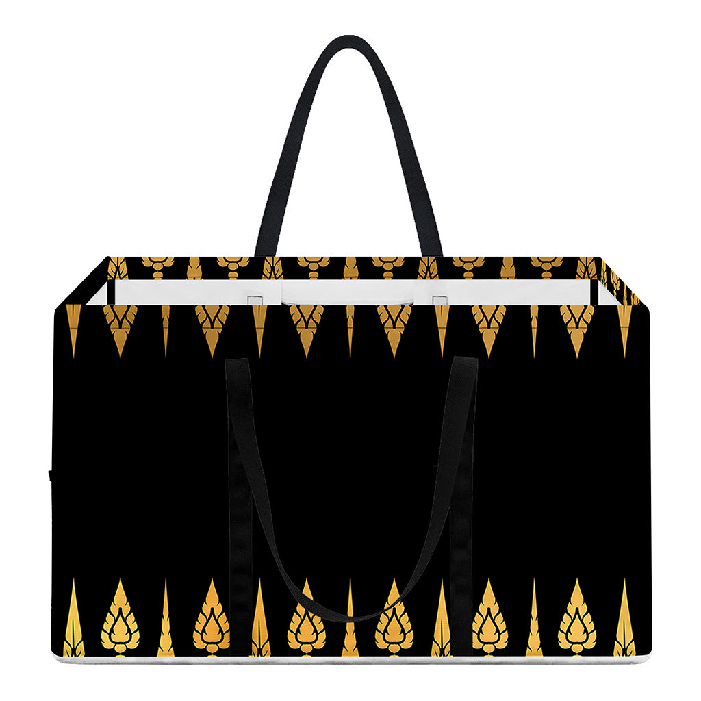 Gold And Black Thai Pattern Print Utility Tote Bag