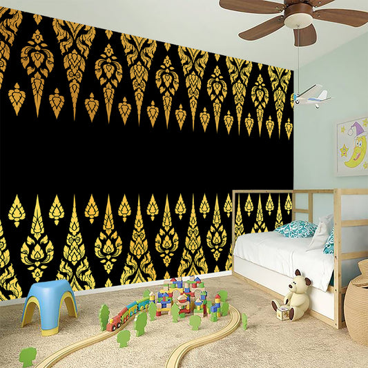 Gold And Black Thai Pattern Print Wall Sticker