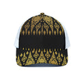 Gold And Black Thai Pattern Print White Mesh Trucker Hat