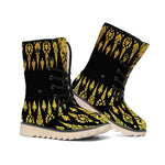 Gold And Black Thai Pattern Print Winter Boots
