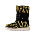 Gold And Black Thai Pattern Print Winter Boots